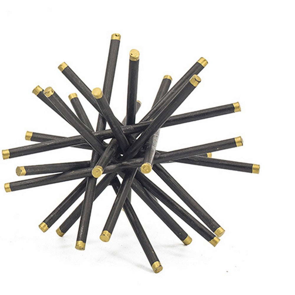 11, 8, 6 Inch Table Top Decorative Abstract Statuettes Set of 3, Black Gold