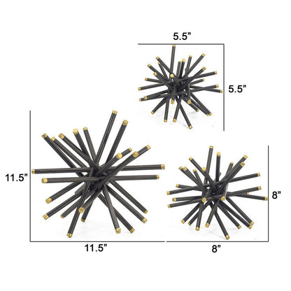 11, 8, 6 Inch Table Top Decorative Abstract Statuettes Set of 3, Black Gold