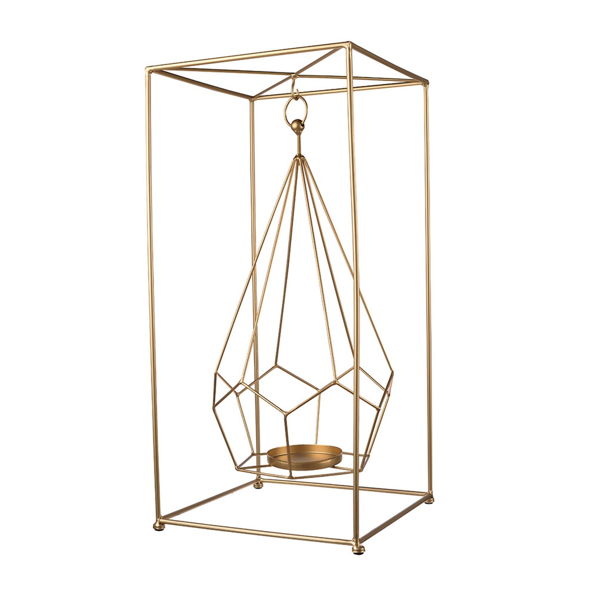 22 Inch Iron Candle Holder, Modern Geometric Accent Hanging Design, Gold — Chic Home-Decor