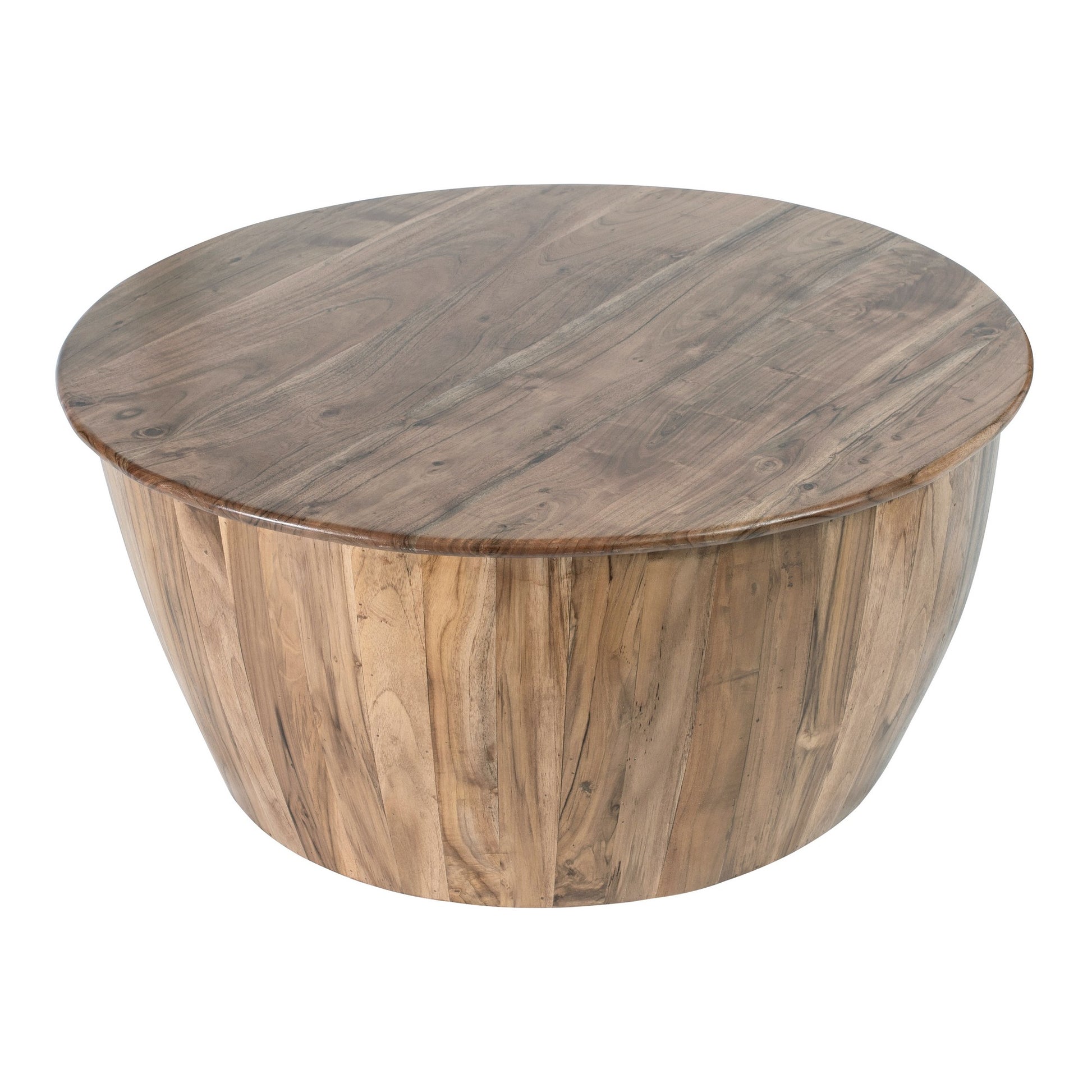37 Inch Round Coffee Table, Drum Shape, Mango and Sheesham Wood, Brown — Chic Home-Decor