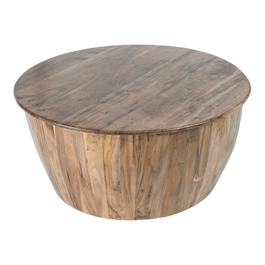 37 Inch Round Coffee Table, Drum Shape, Mango and Sheesham Wood, Brown — Chic Home-Decor