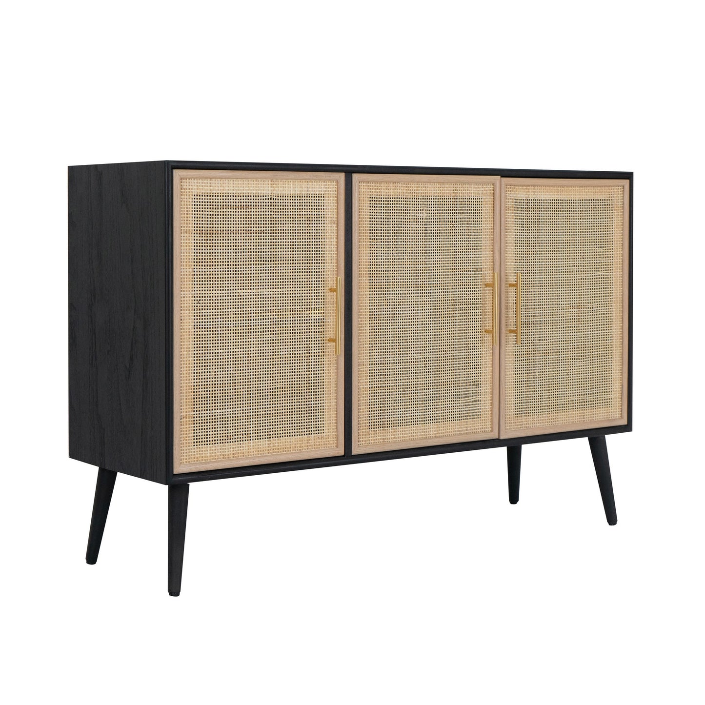 Dana 47 Inch TV Media Entertainment Center, Pine Wood, Rattan Doors, Black — Chic Home-Decor