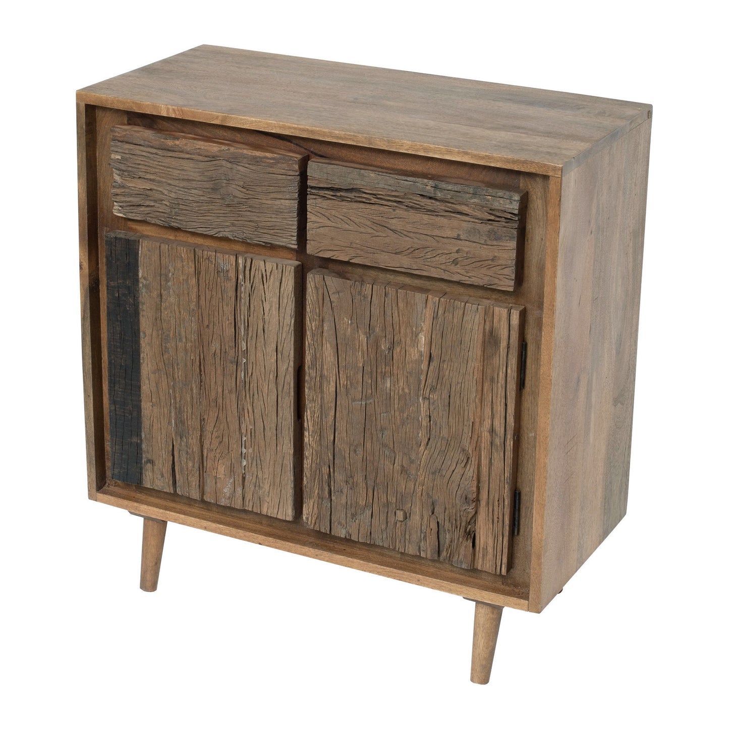 31 Inch Side Cabinet Console, 2 Doors and Drawers, Acacia, Mango Wood Brown — Chic Home-Decor