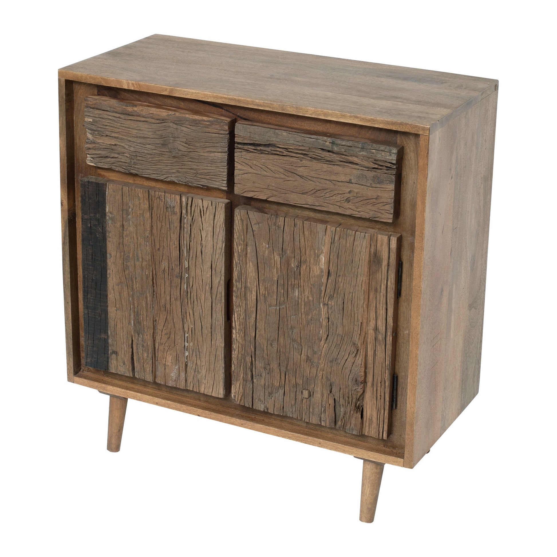 31 Inch Side Cabinet Console, 2 Doors and Drawers, Acacia, Mango Wood Brown — Chic Home-Decor