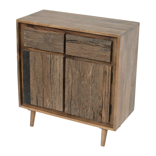 31 Inch Side Cabinet Console, 2 Doors and Drawers, Acacia, Mango Wood Brown — Chic Home-Decor