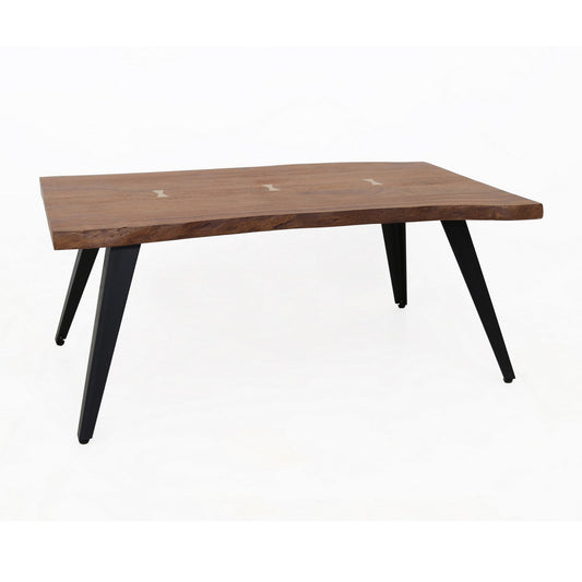 47 Inch Coffee Table, Live Edge Acacia Wood with Iron Legs, Brown, Black — Chic Home-Decor
