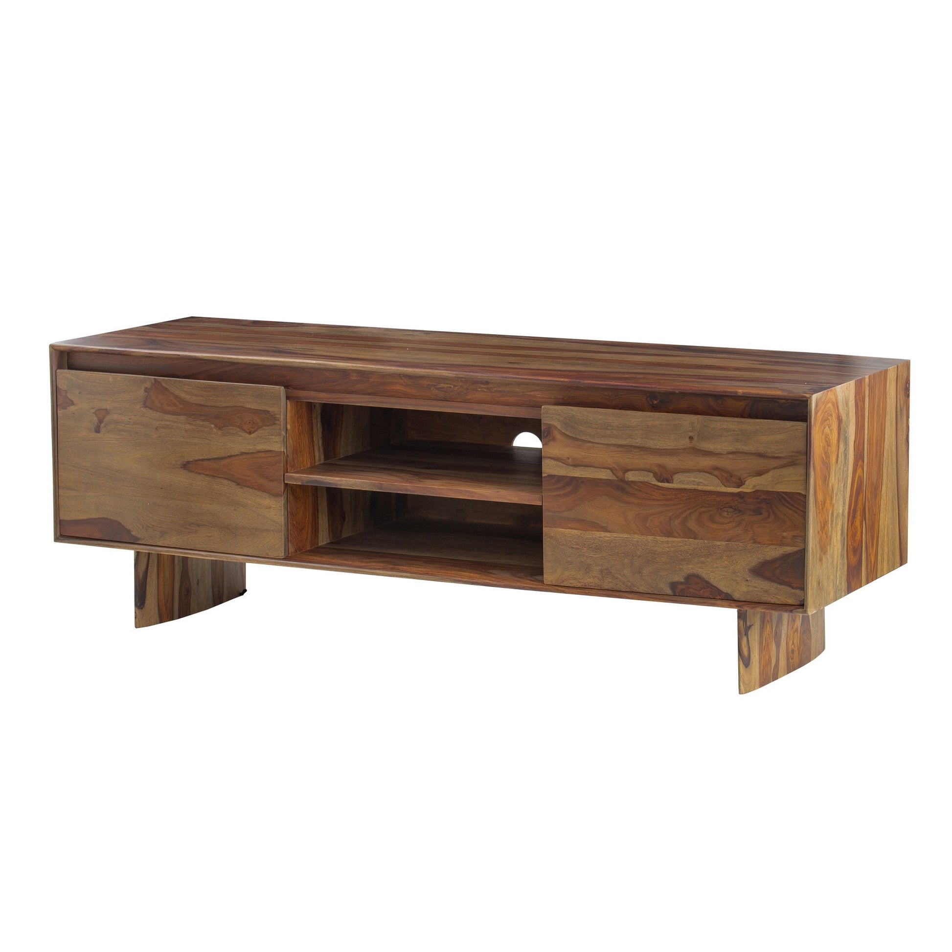58 Inch TV Media Entertainment Cabinet, 2 Door 1 Shelf, Sheesham Wood Brown — Chic Home-Decor