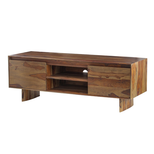 58 Inch TV Media Entertainment Cabinet, 2 Door 1 Shelf, Sheesham Wood Brown — Chic Home-Decor