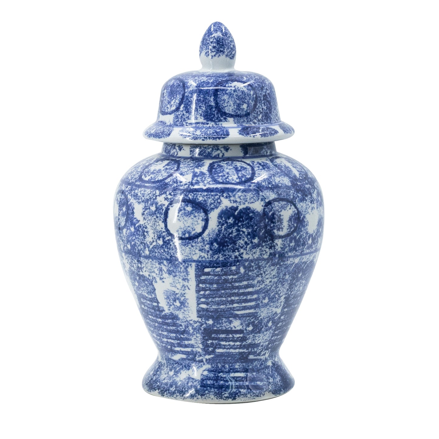 17 Inch Tall Ginger Jar, Abstract Design over Blue and White Porcelain — Chic Home-Decor