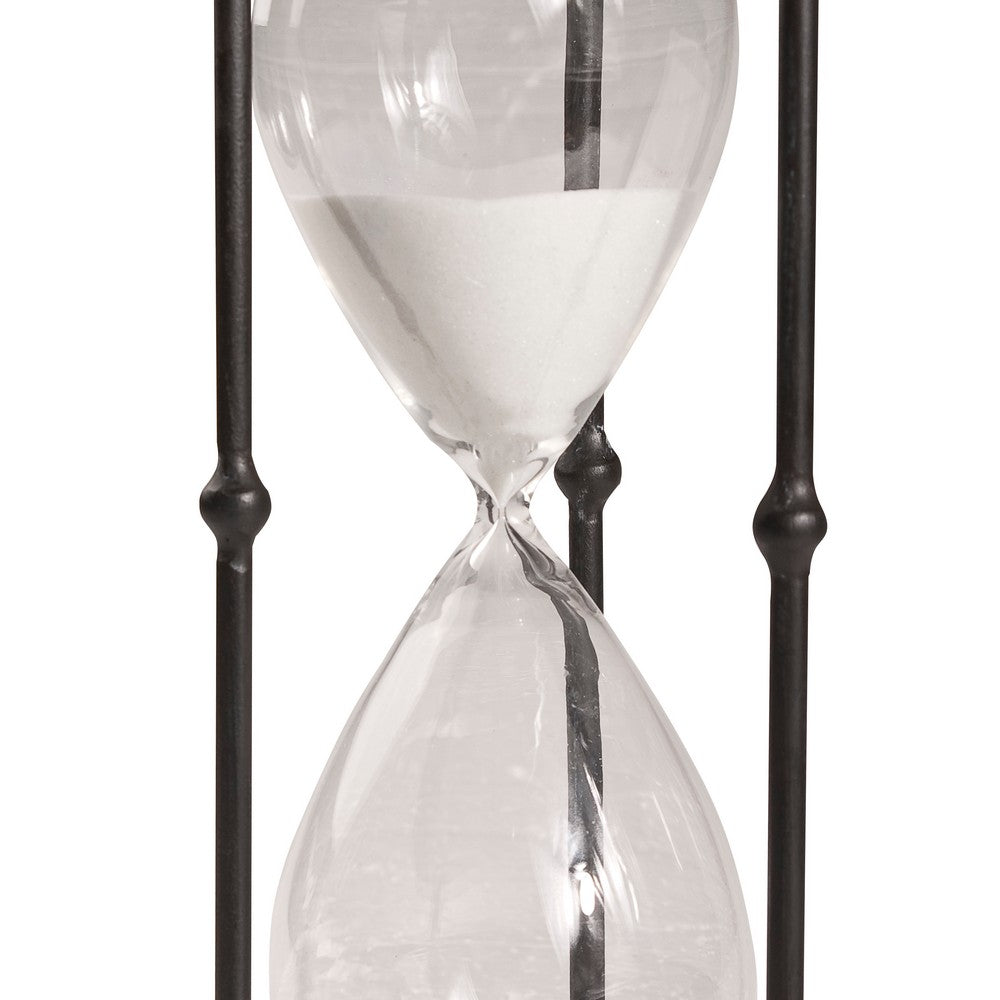 17 Inch Hourglass Accent Decor, Striking and Stylish Black Metal Frame