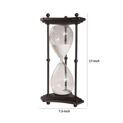 17 Inch Hourglass Accent Decor, Striking and Stylish Black Metal Frame