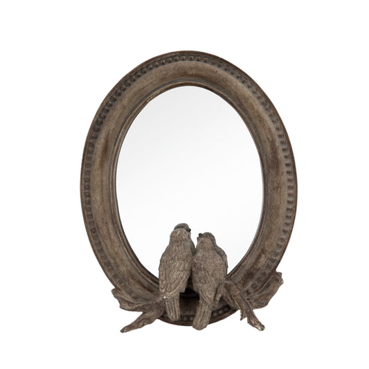 10 Inch Resin Oval Accent Table Mirror, Perched Birds, Dark Bronze — Chic Home-Decor