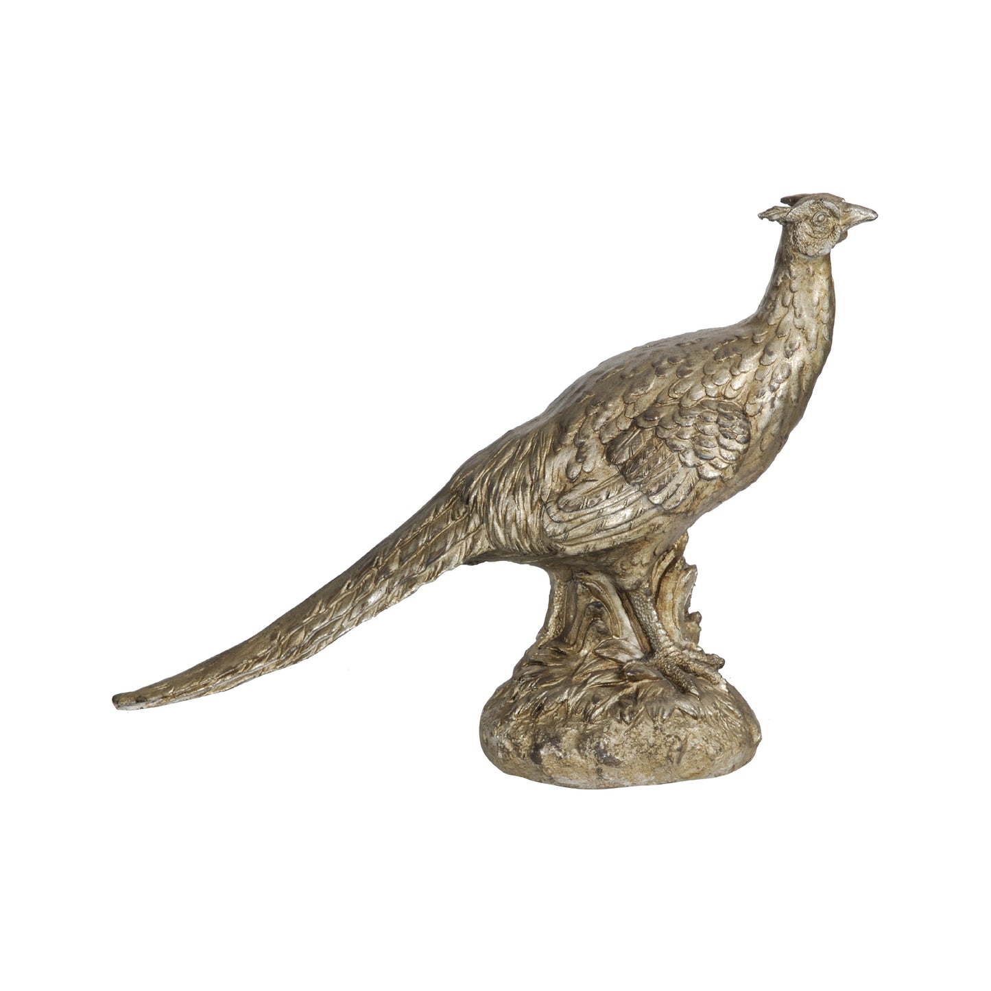 20 Inch Bird Sculpture Decor, Perched Pheasant, Antique Gold Resin — Chic Home-Decor