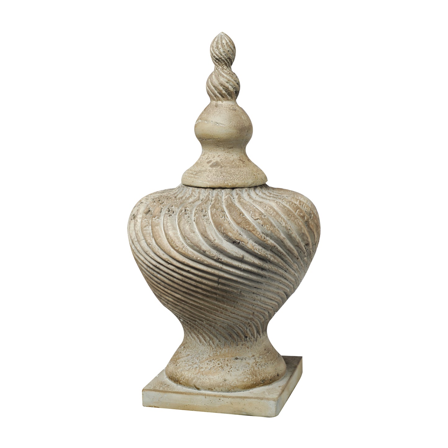 22 Inch Lidded Vase with Turned Finial Design and Swirl Pattern, White — Chic Home-Decor