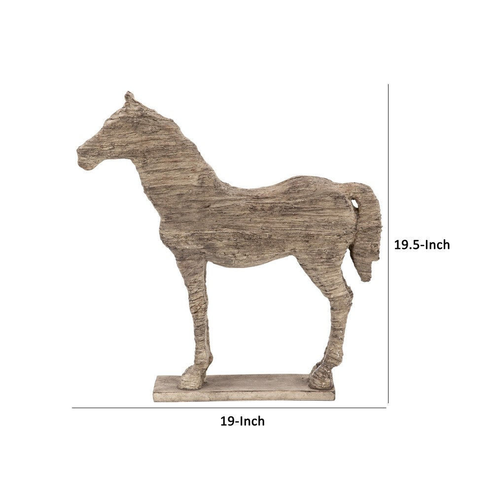 20 Inch Accent Decor Figurine Polyresin Standing Horse, Natural Wood Finish