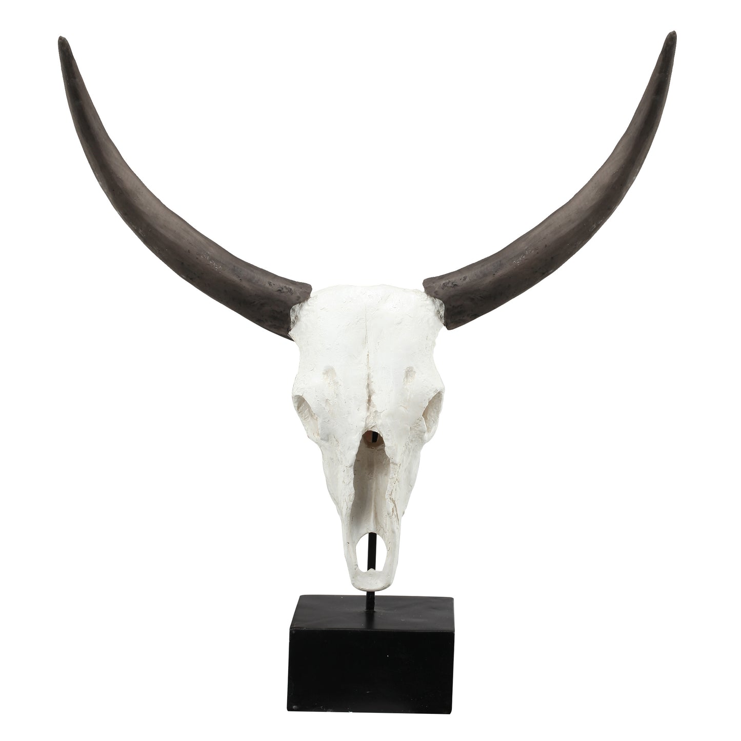 26 Inch Resin Cow Skull Accent Table Decoration, Metal Block Base, White — Chic Home-Decor