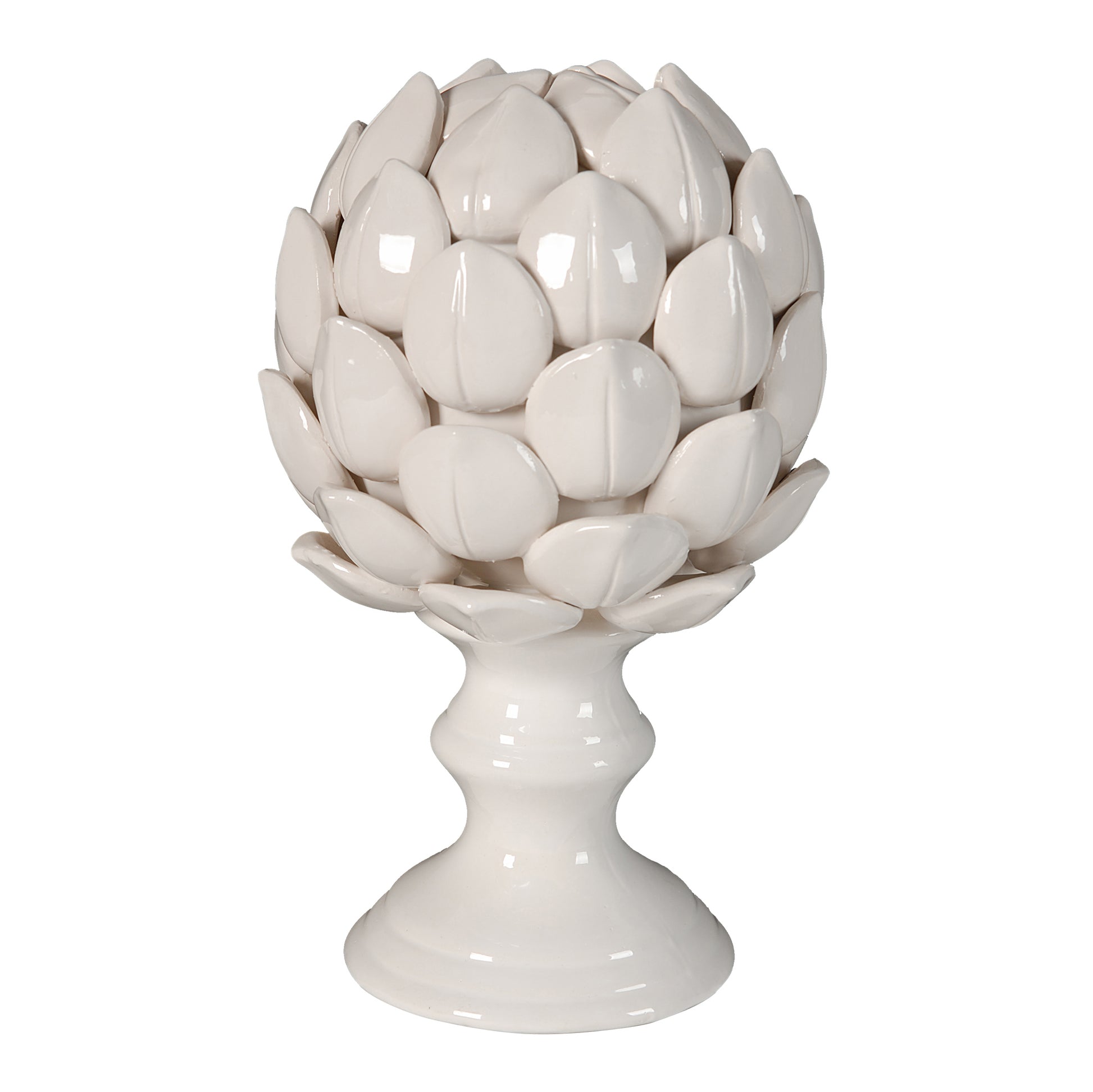 10 Inch Artichoke Accent Decor, Standing Turned Pedestal, White Ceramic — Chic Home-Decor