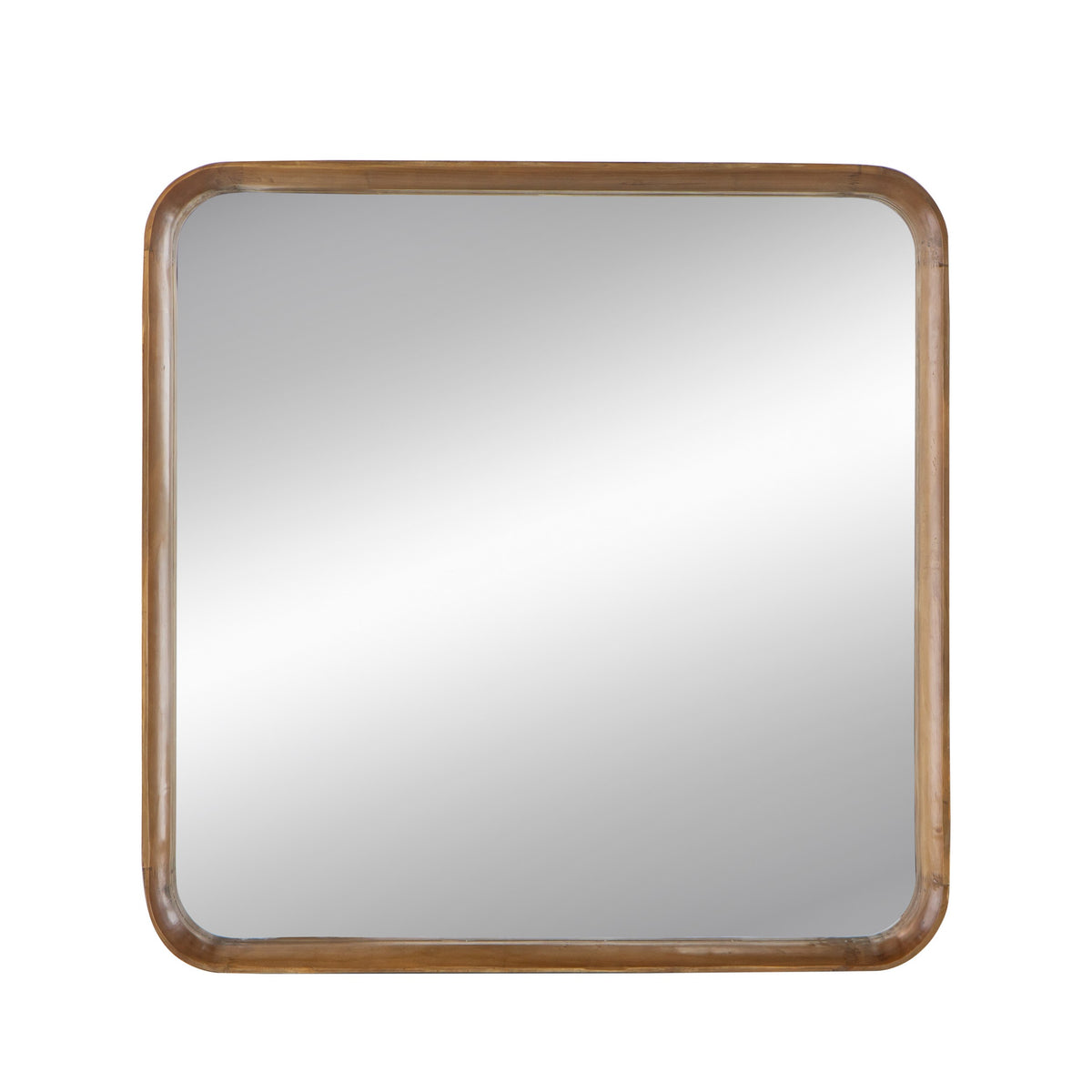 Roe 32 Inch Wall Mirror, Brown Curved Pine Wood Frame, Minimalistic — Chic Home-Decor