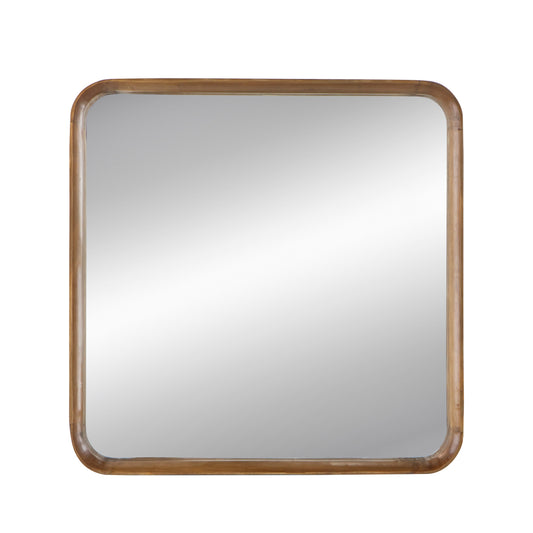 Roe 32 Inch Wall Mirror, Brown Curved Pine Wood Frame, Minimalistic — Chic Home-Decor