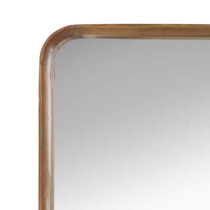 Roe 32 Inch Wall Mirror, Brown Curved Pine Wood Frame, Minimalistic