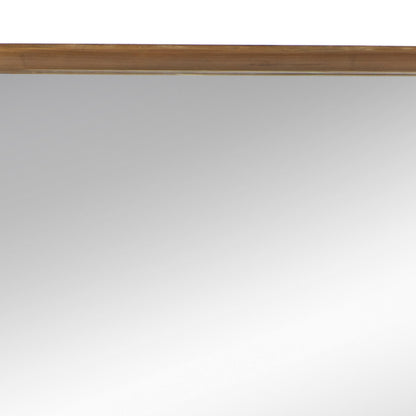 Roe 32 Inch Wall Mirror, Brown Curved Pine Wood Frame, Minimalistic