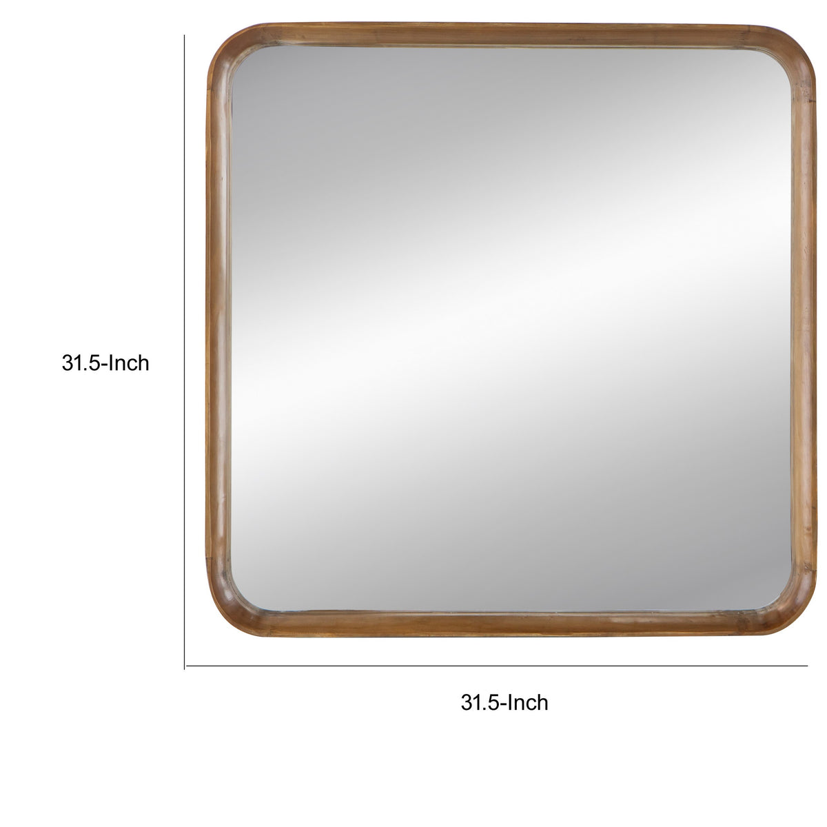 Roe 32 Inch Wall Mirror, Brown Curved Pine Wood Frame, Minimalistic