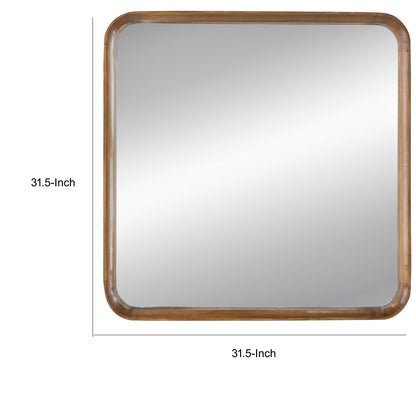 Roe 32 Inch Wall Mirror, Brown Curved Pine Wood Frame, Minimalistic