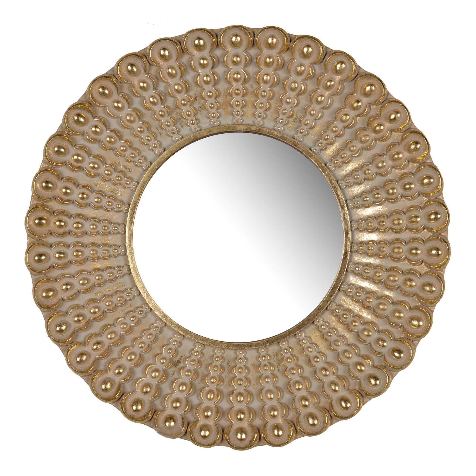19 Inch Wall Mirror, Beaded Sunburst Design, Gold Finished Metal Frame — Chic Home-Decor