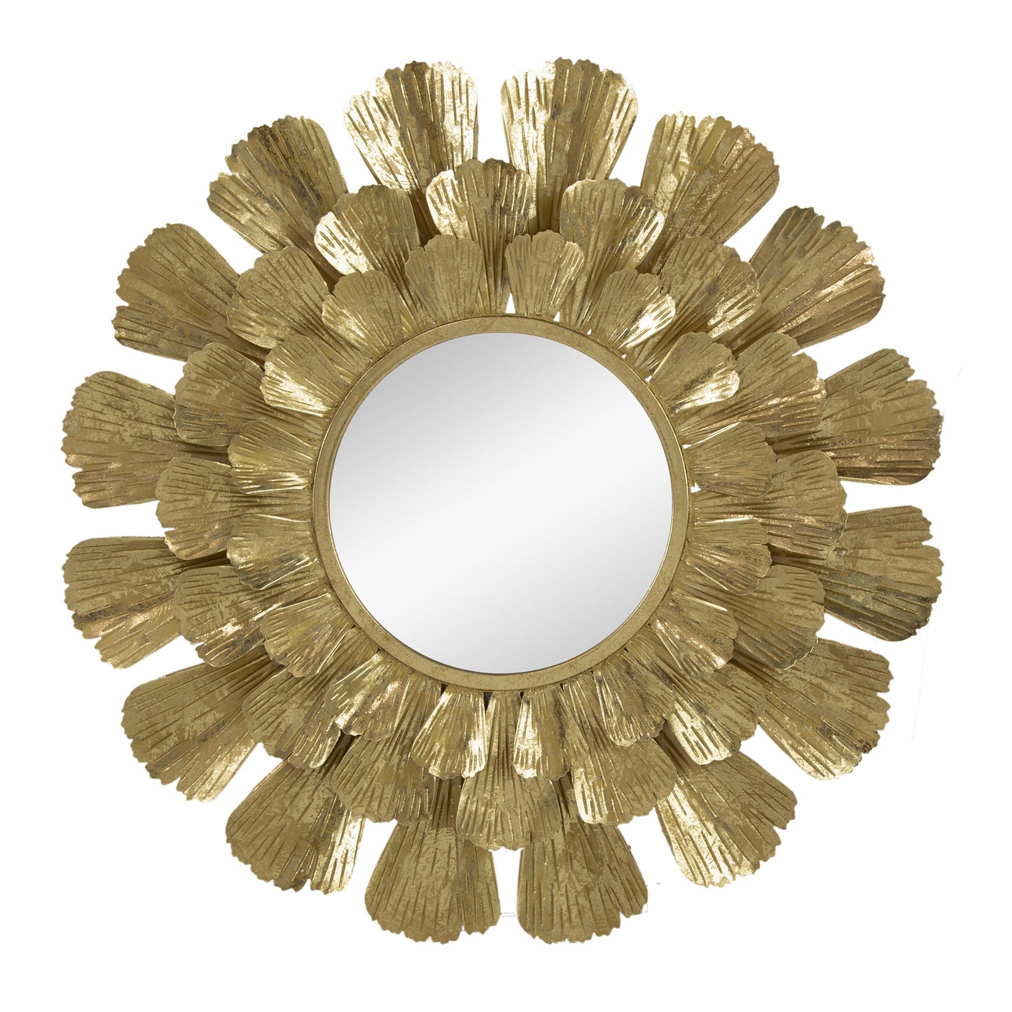 37 Inch Wall Mirror, Layered Flower Petals, Gold Finished Metal Frame — Chic Home-Decor