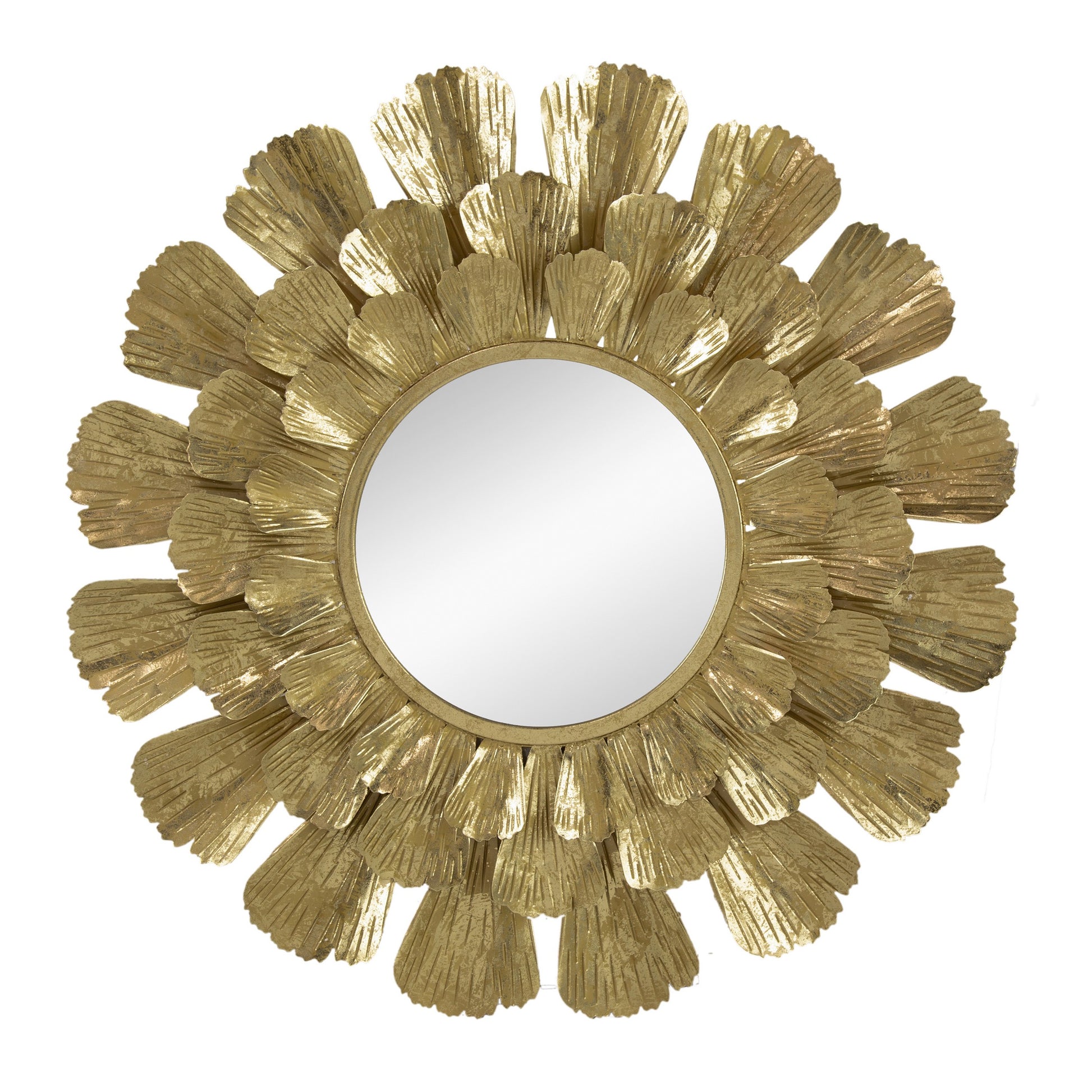 37 Inch Wall Mirror, Layered Flower Petals, Gold Finished Metal Frame — Chic Home-Decor