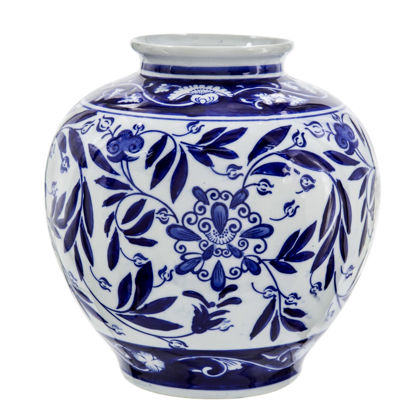 9 Inch Porcelain Vase, Blue Persian Print, Curved Shape, Flared Opening — Chic Home-Decor