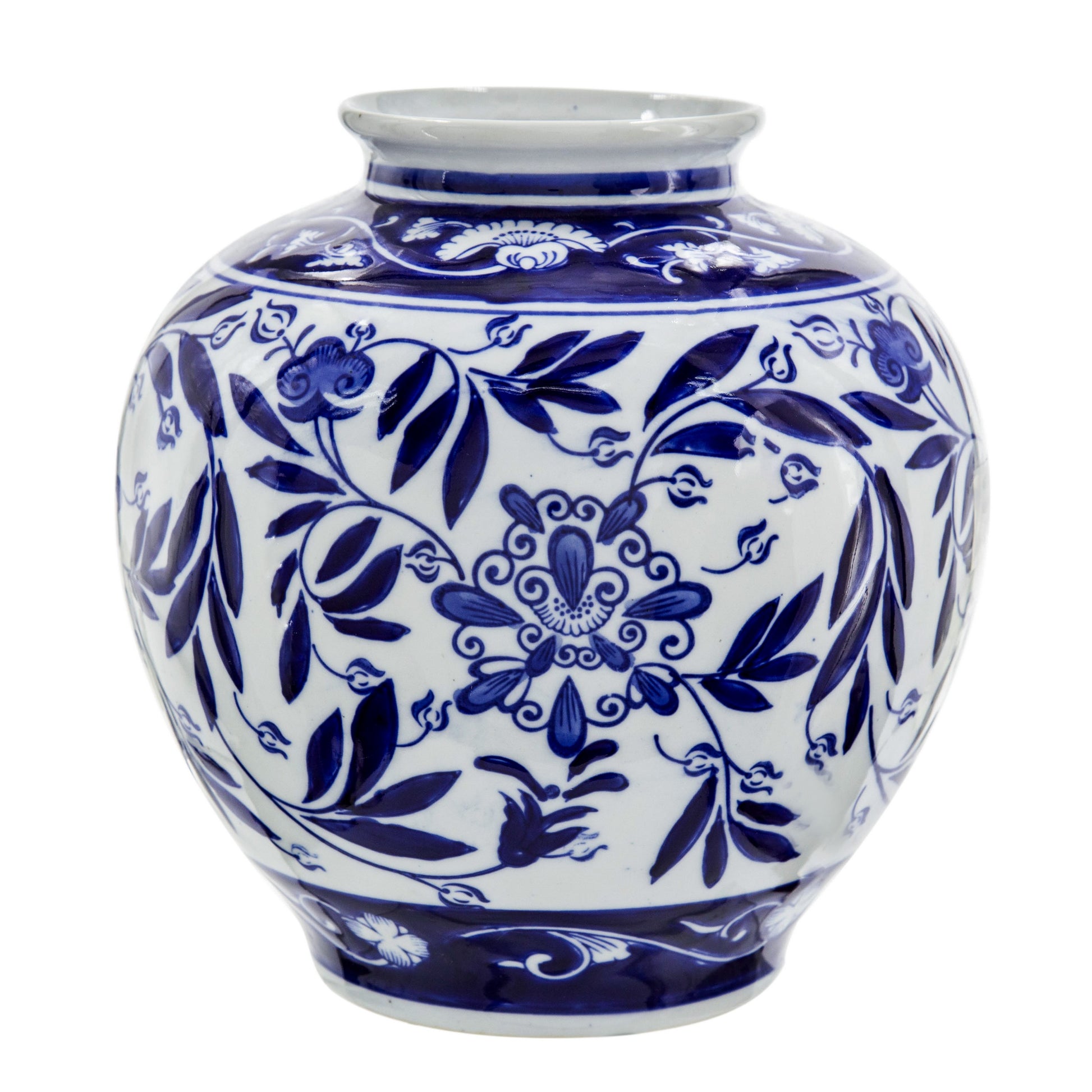 9 Inch Porcelain Vase, Blue Persian Print, Curved Shape, Flared Opening — Chic Home-Decor