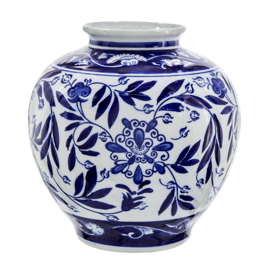 9 Inch Porcelain Vase, Blue Persian Print, Curved Shape, Flared Opening — Chic Home-Decor