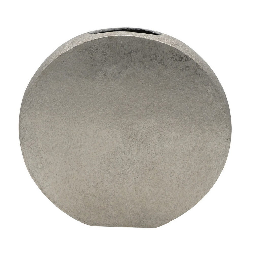15 Inch Modern Decorative Vase, Round, Silver Finished Aluminum Frame