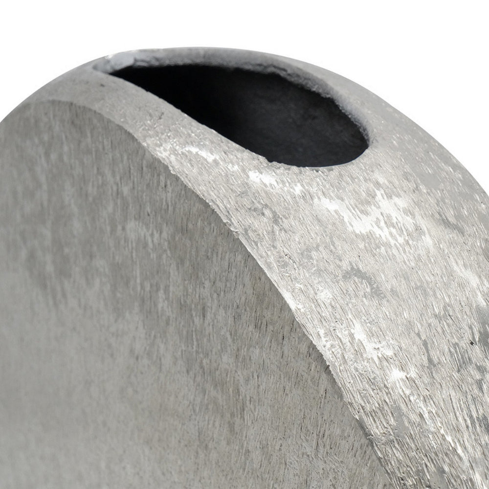 15 Inch Modern Decorative Vase, Round, Silver Finished Aluminum Frame