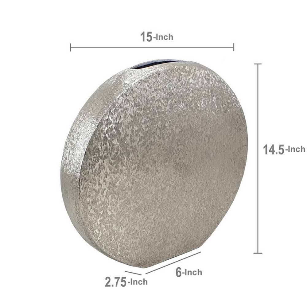15 Inch Modern Decorative Vase, Round, Silver Finished Aluminum Frame