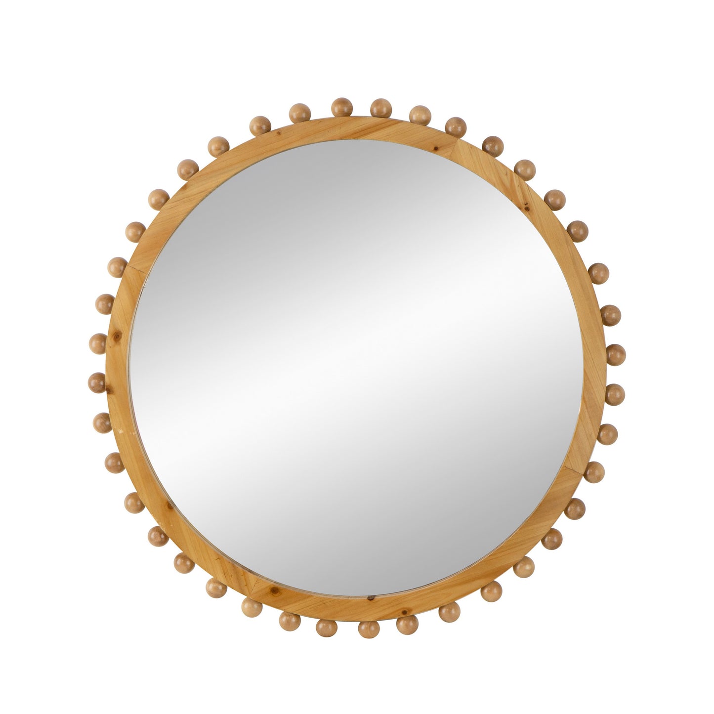Emu 34 Inch Round Wall Mirror with Beaded Natural Brown Fir Wood Frame — Chic Home-Decor