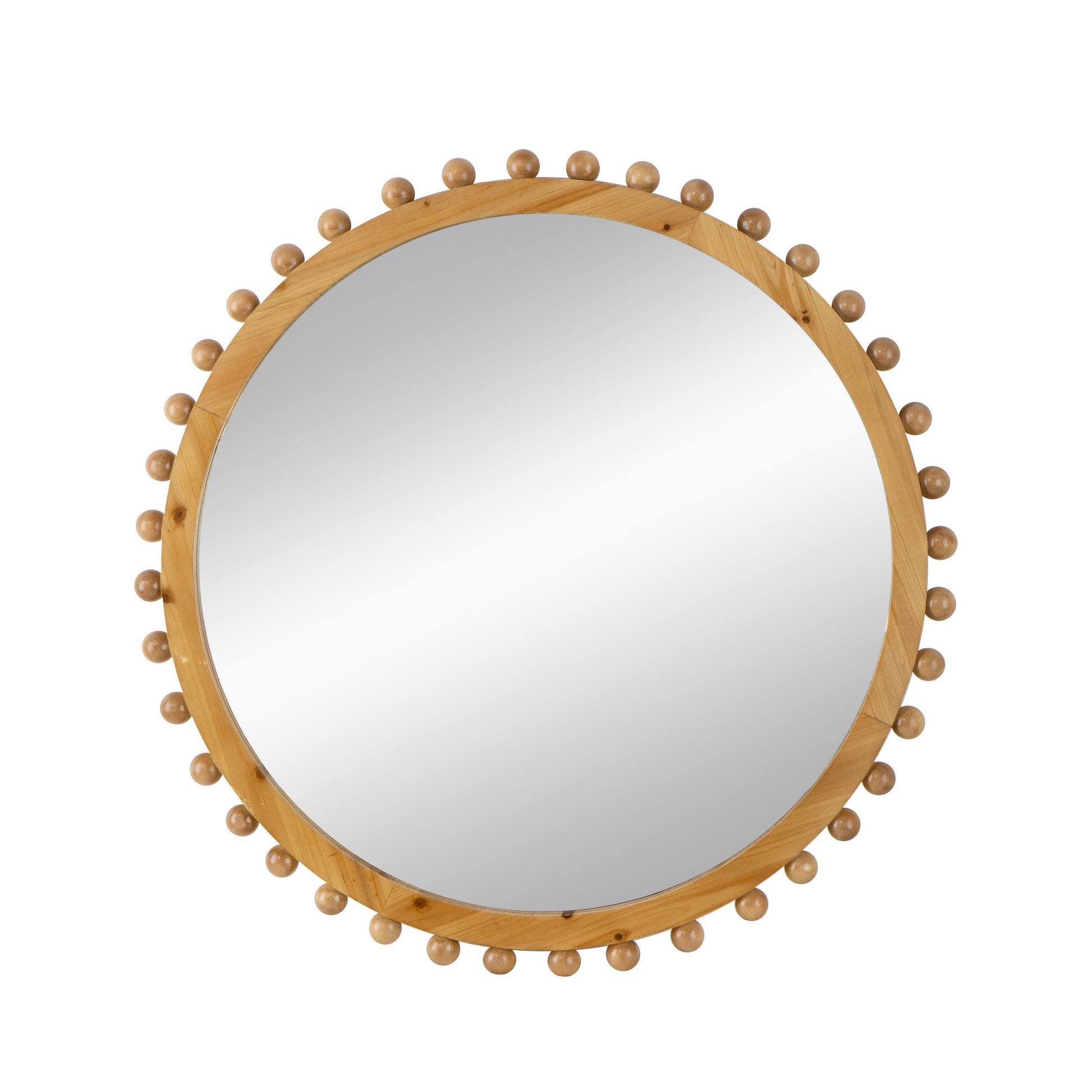 Emu 34 Inch Round Wall Mirror with Beaded Natural Brown Fir Wood Frame — Chic Home-Decor