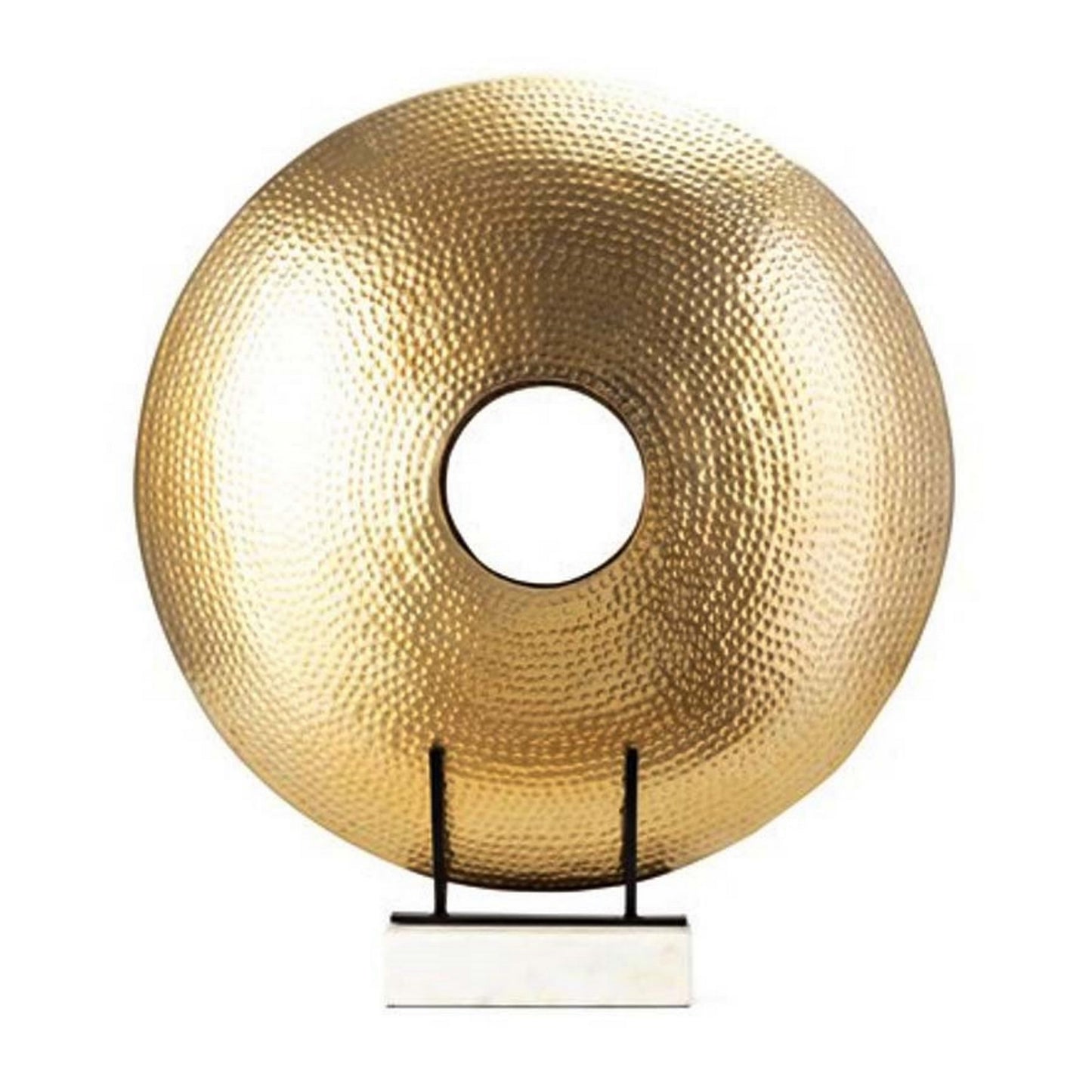 22 Inch Round Statuette, Tabletop Decor, Gold Disk, White Marble Base — Chic Home-Decor
