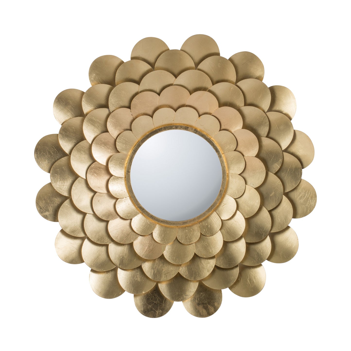 32 Inch Round Wall Mount Mirror, Blooming Flower Decor, Gold Finished Iron — Chic Home-Decor