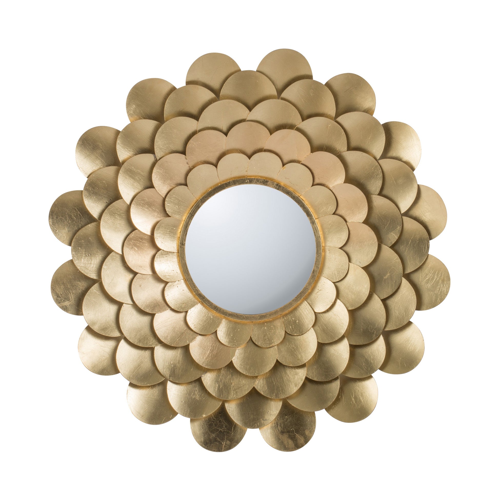 32 Inch Round Wall Mount Mirror, Blooming Flower Decor, Gold Finished Iron — Chic Home-Decor