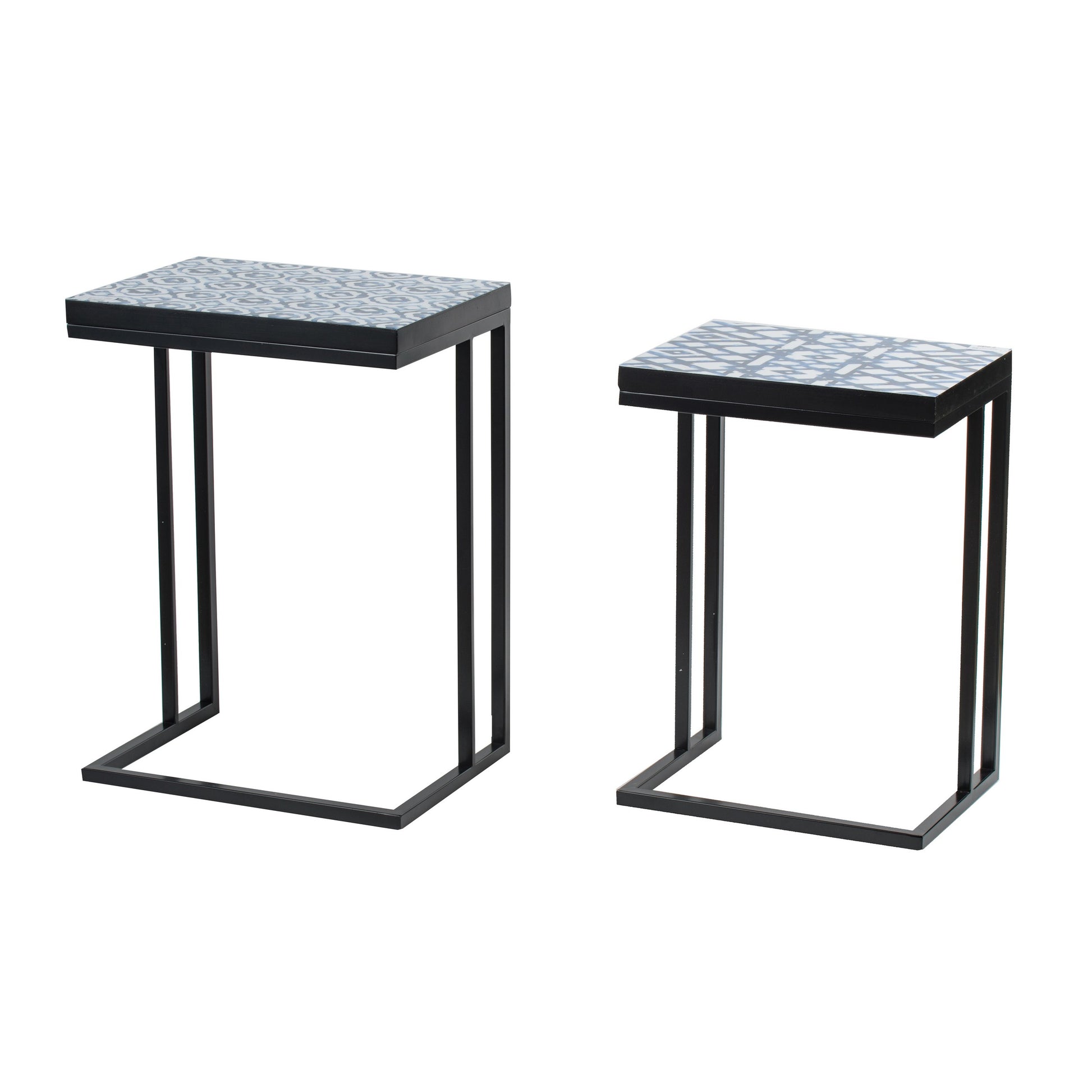 22, 24 Inch Nesting End Tables, Set of 2, Blue And White Pattern Top — Chic Home-Decor