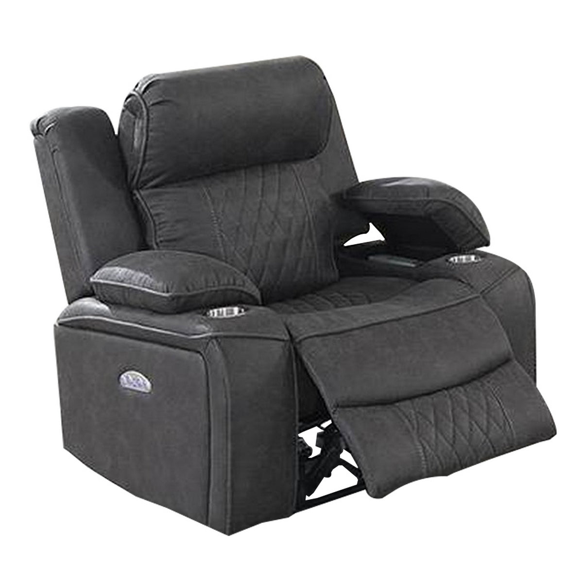Xiu 38 Inch Power Recliner Chair, USB Port, Storage, Gray Faux Leather — Chic Home-Decor
