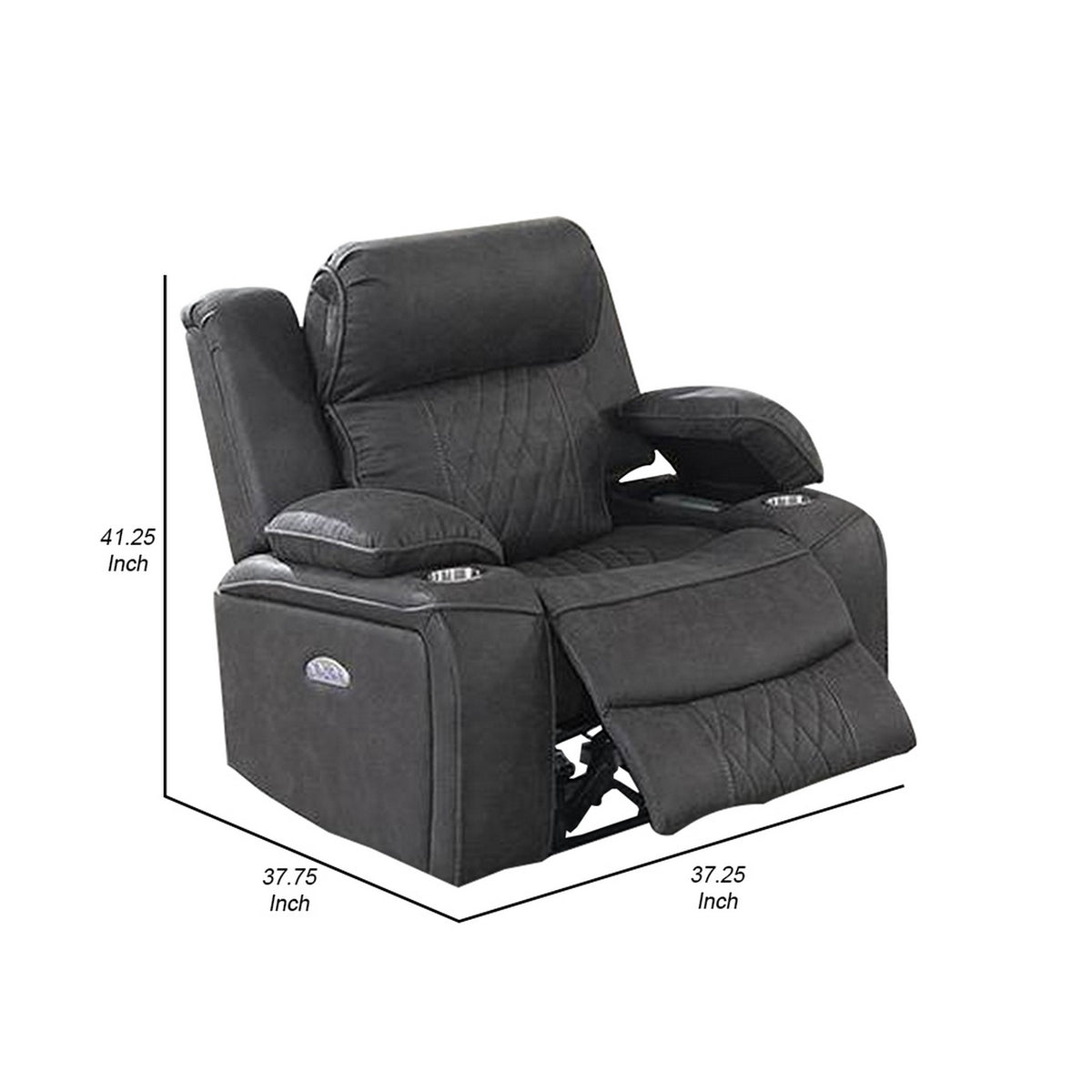Xiu 38 Inch Power Recliner Chair, USB Port, Storage, Gray Faux Leather