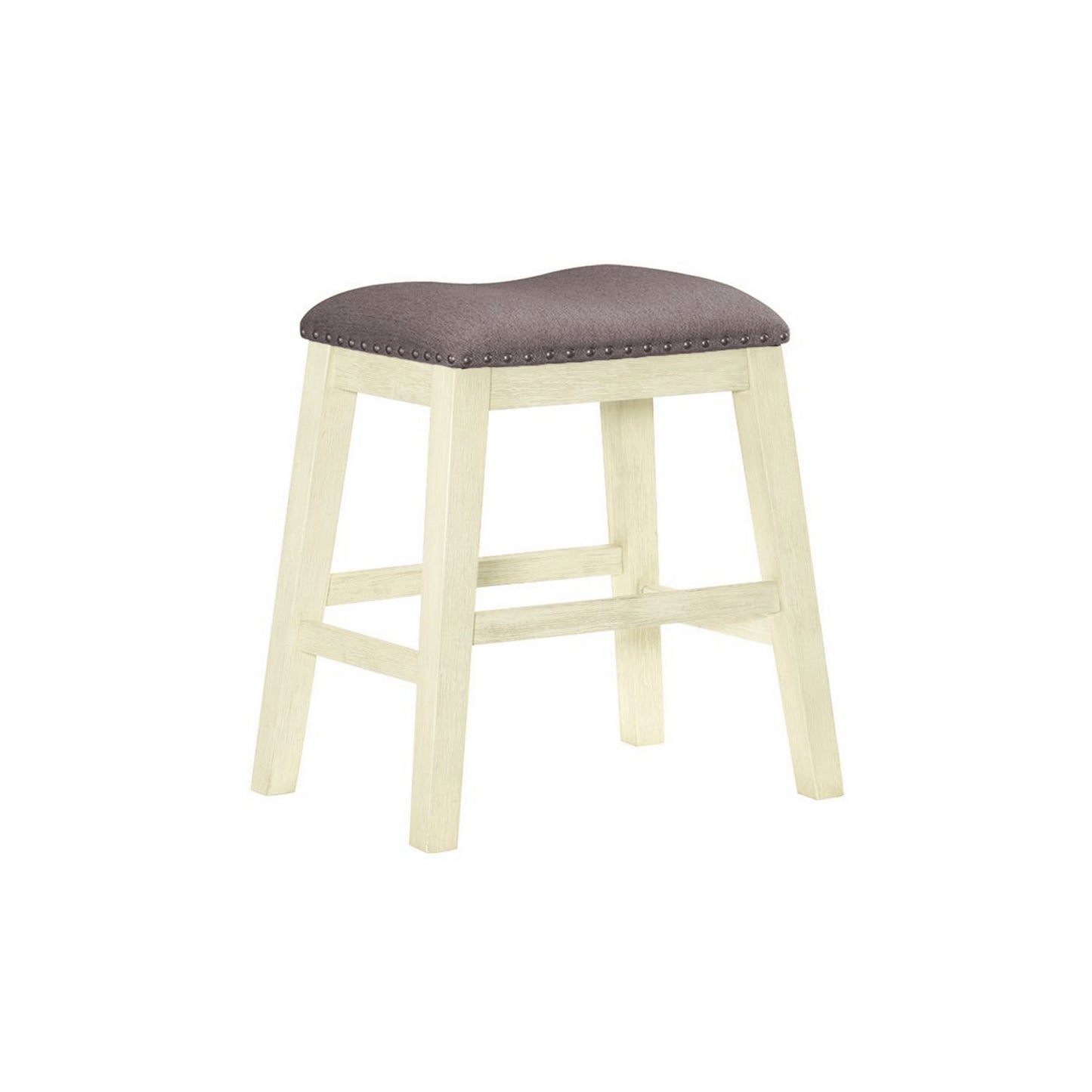 Joss 24 Inch Counter Stool, Gray Cushioning, Saddle Seat, Set of 2, Cream — Chic Home-Decor