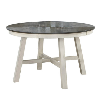 48 Inch Round Dining Table, 2 Tone Dark Veneer Top, Crisp White Base
