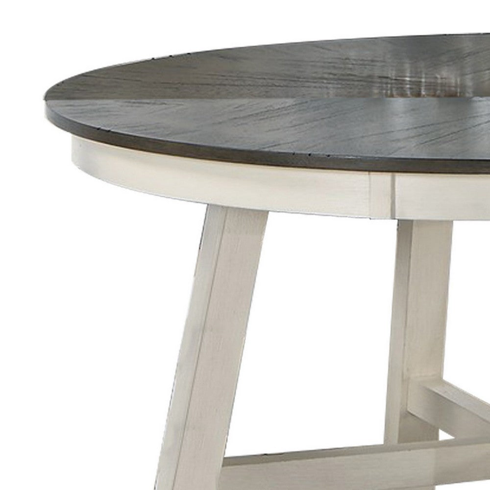 48 Inch Round Dining Table, 2 Tone Dark Veneer Top, Crisp White Base
