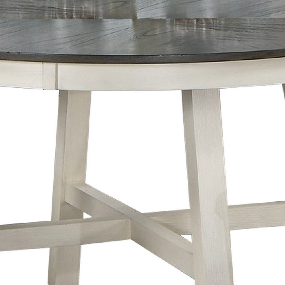 48 Inch Round Dining Table, 2 Tone Dark Veneer Top, Crisp White Base