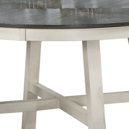 48 Inch Round Dining Table, 2 Tone Dark Veneer Top, Crisp White Base