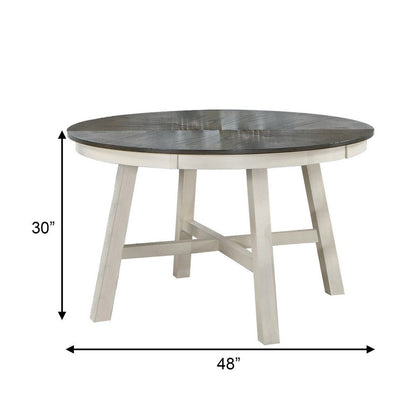 48 Inch Round Dining Table, 2 Tone Dark Veneer Top, Crisp White Base